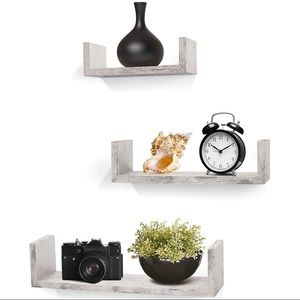 3 Floating Shelves Easy Assembly Wall Mount Bed Living Room Rustic White Finish